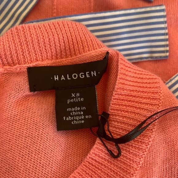 Halogen pink long sleeve sweater with blue bow ties on the back Size XSP NWT - Picture 7 of 8